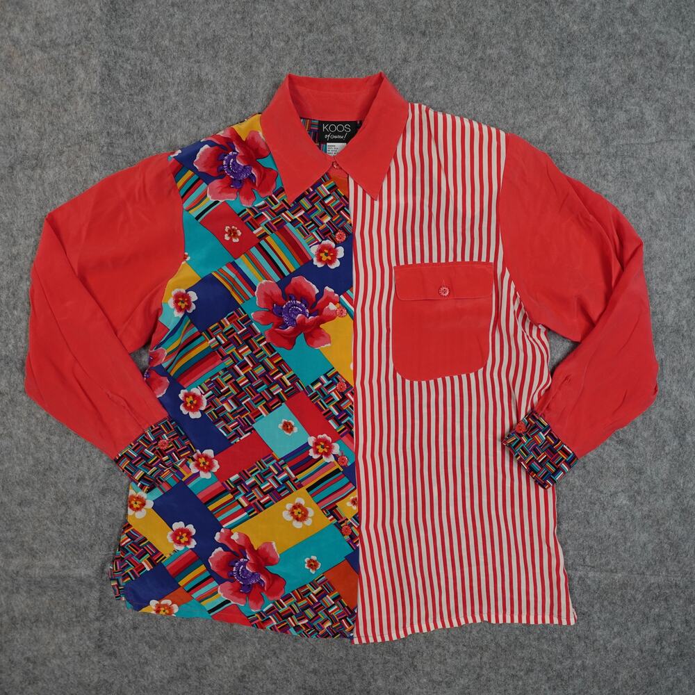 Vintage Koos Of Course Top Womens Large Silk Artsy Multicolor Mixed Media‎